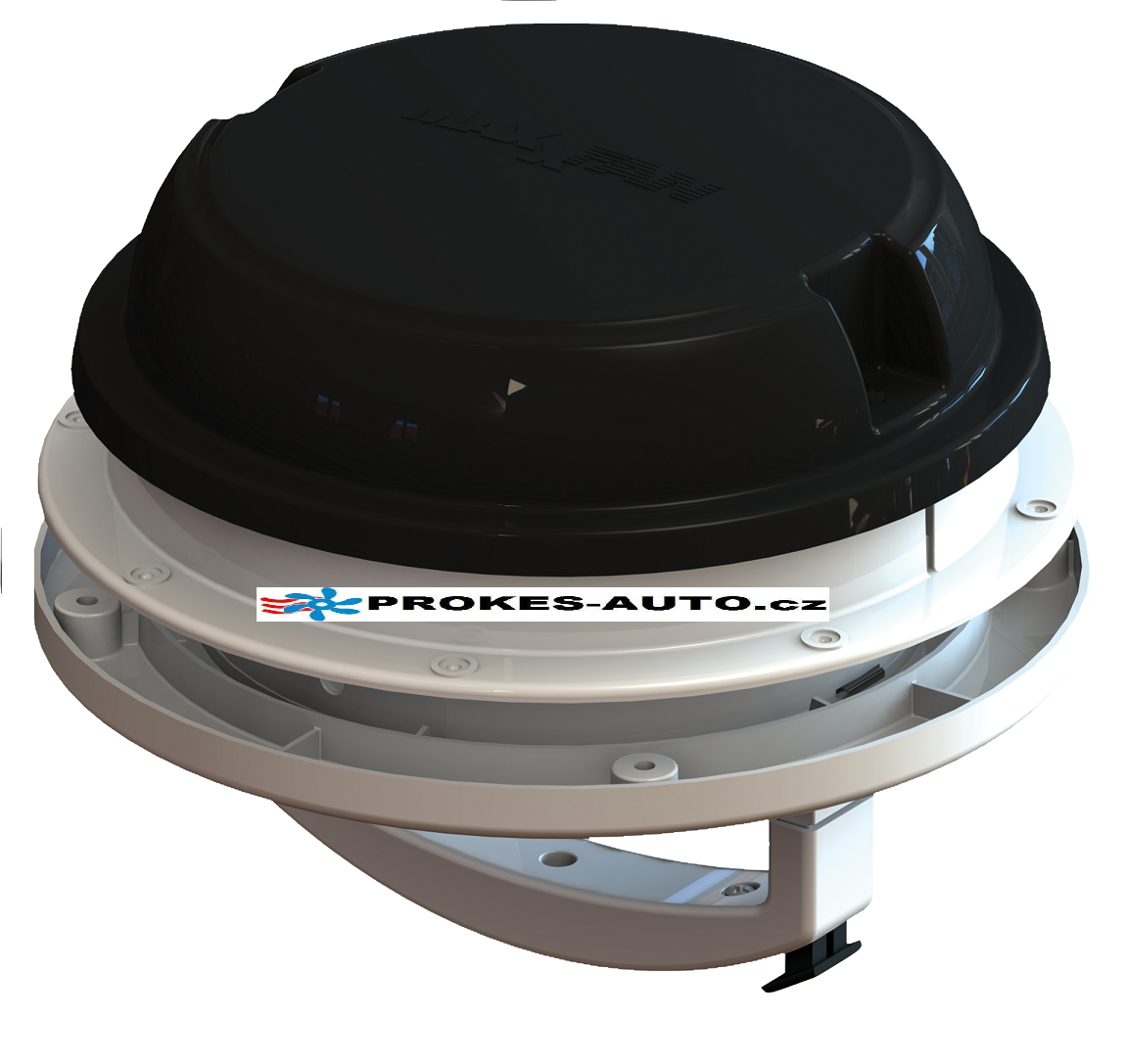 Střešní / nástěnný ventilátor MaxxAir Maxxfan Dome Plus 12V, černý, s LED osvětlením AIRXCEL